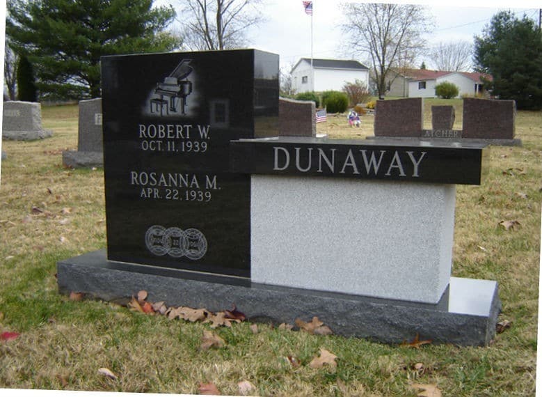 Black and Grey Memorial with Etched Piano