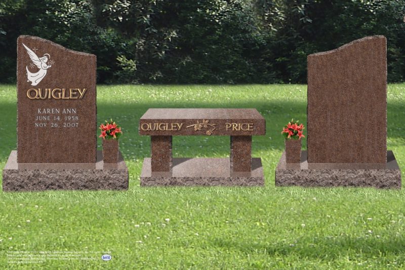 Two Traditional Memorials with Bench in Center