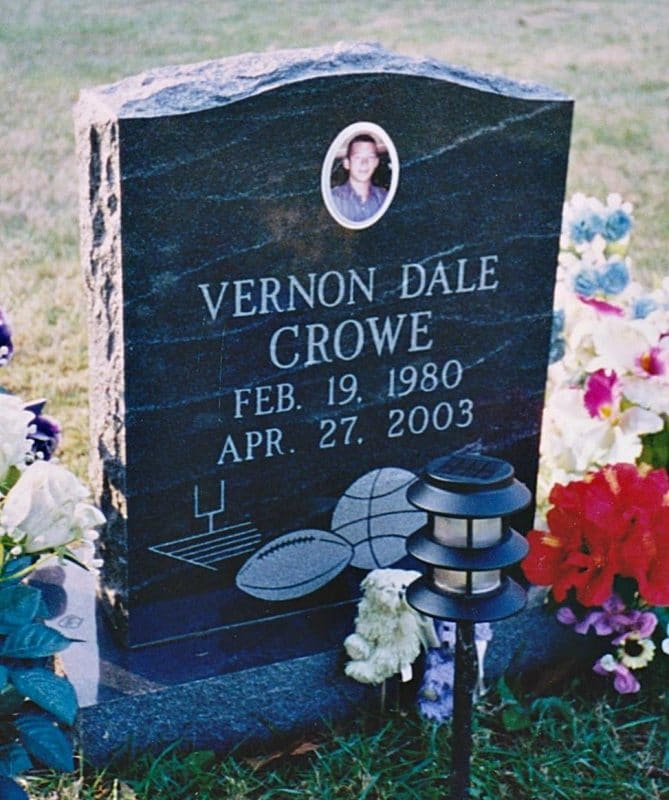 Headstone with Ceramic Photos, Basketball, Football, Soccer, Designs