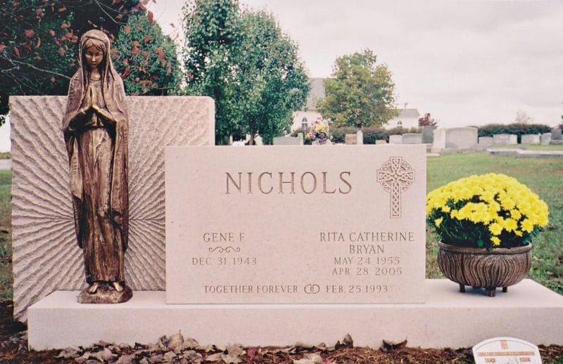 Bronze Blessed Mother Statue on Companion Headstone